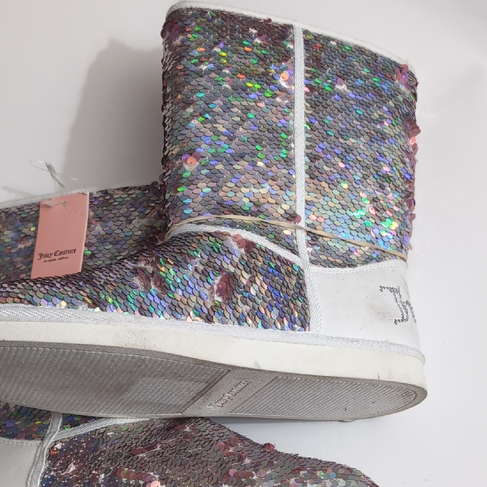 Juicy Couture Iridescent Pink and Silver Sequin Mid-Calf Boots - Picture 4 of 6